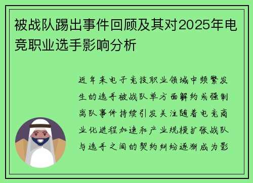 被战队踢出事件回顾及其对2025年电竞职业选手影响分析