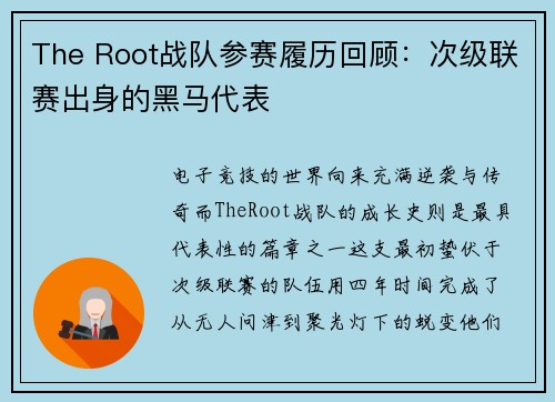 The Root战队参赛履历回顾：次级联赛出身的黑马代表